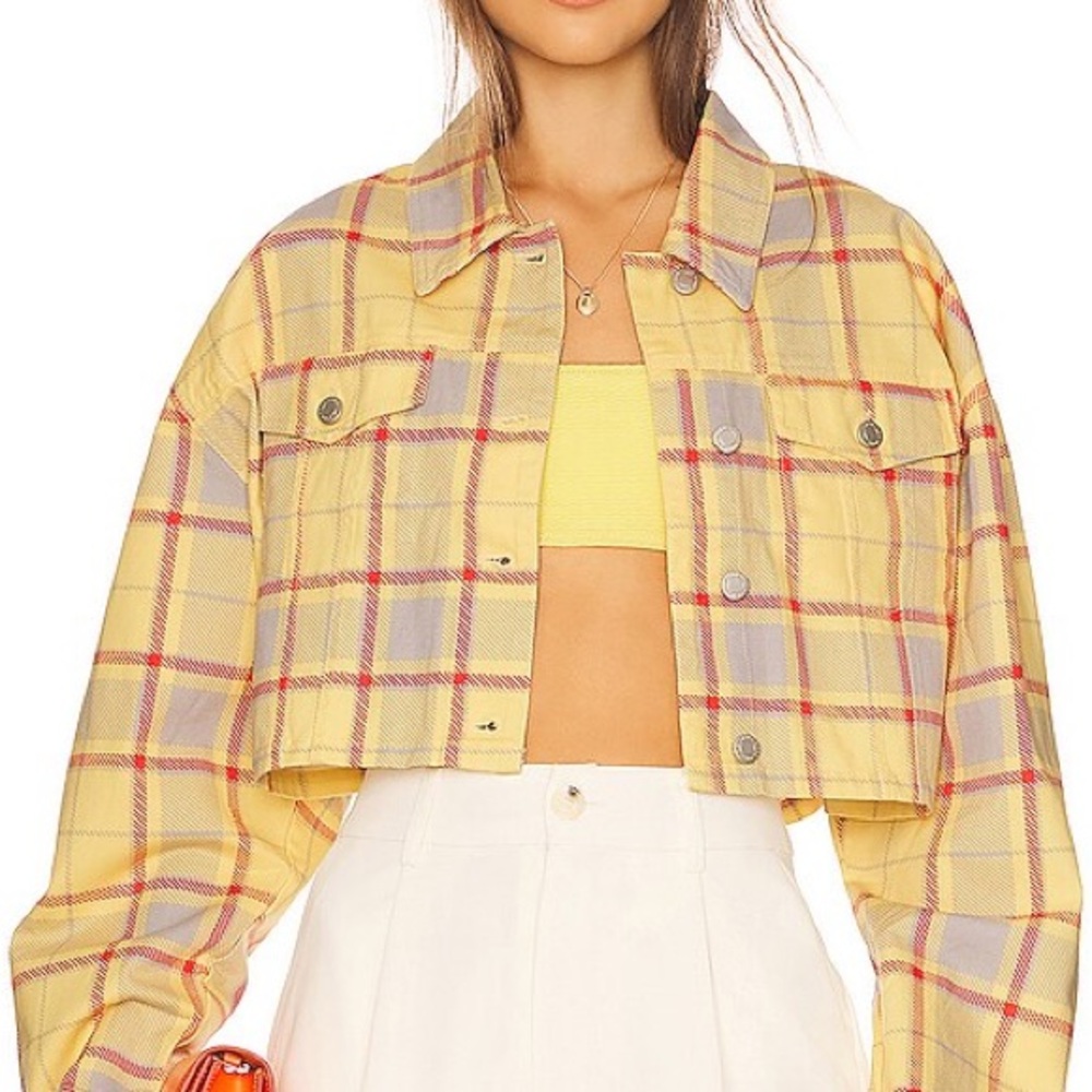 Plaid Cropped Jacket in Yellow